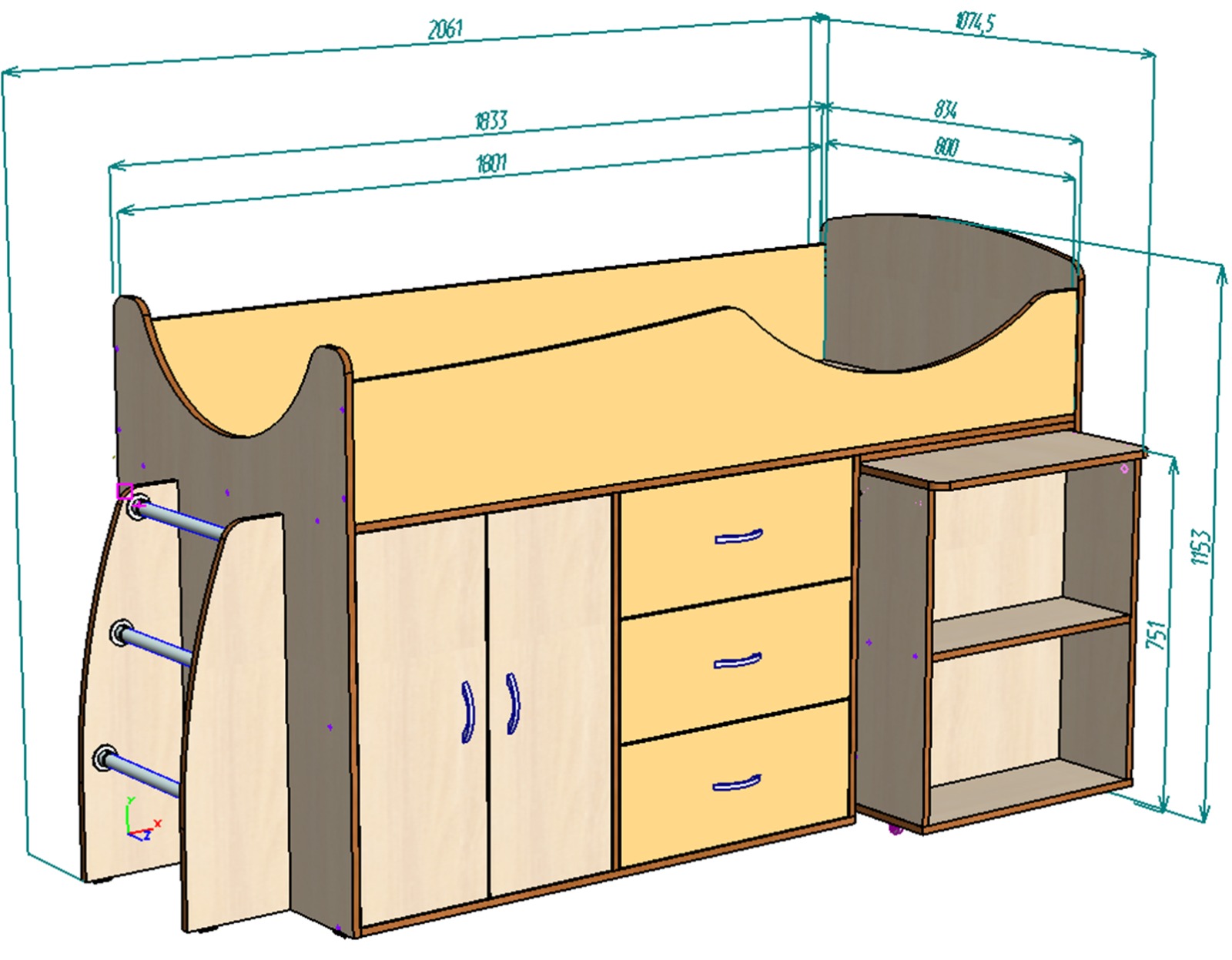 Каталог Нестандарт Кровать чердак Карлсон Микро 302 80×180 от магазина ПолКомода.РУ