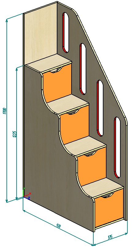 Каталог Лестница комод с перилами с фасадами от магазина ПолКомода.РУ