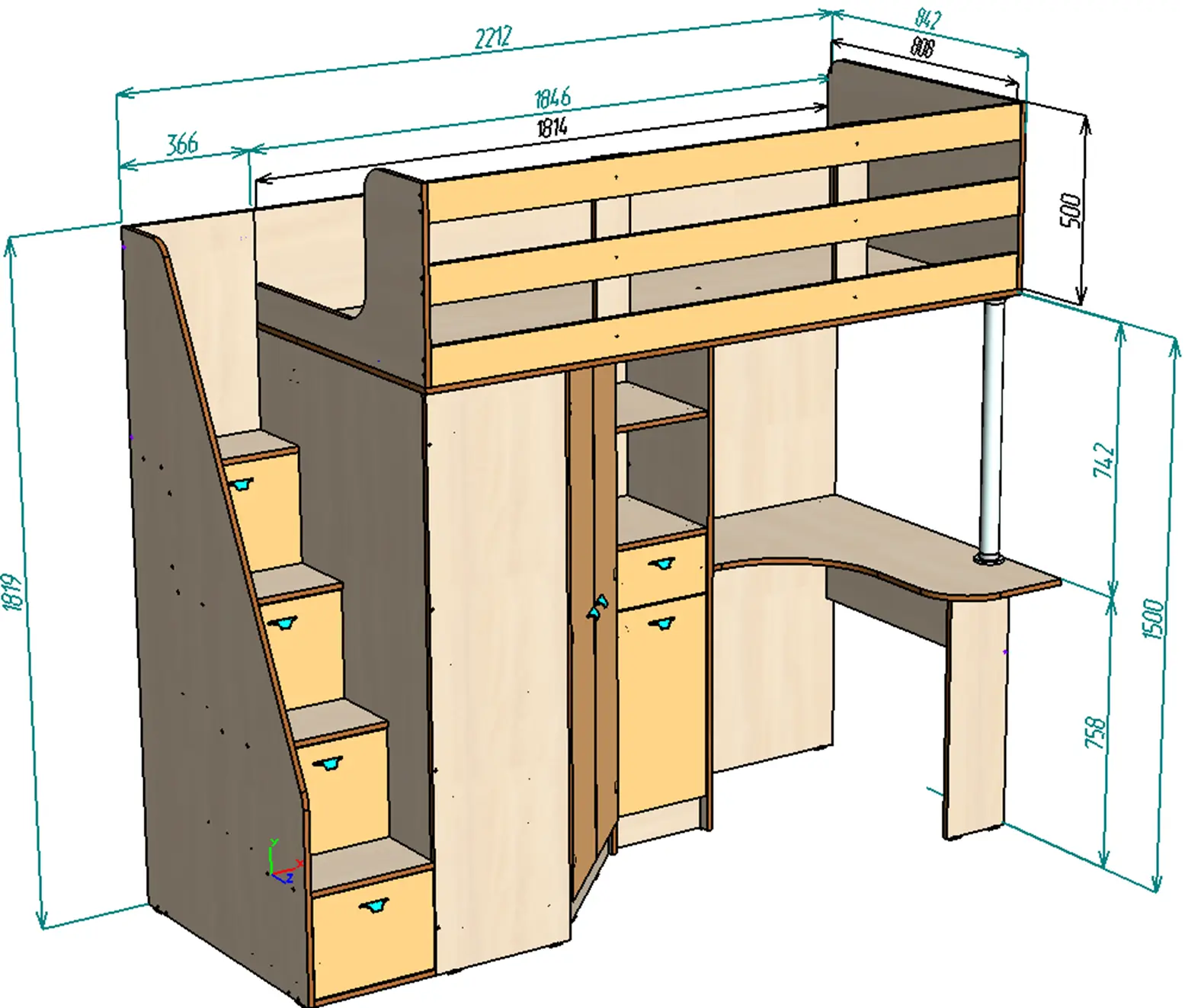 Каталог  Нестандарт Кровать чердак  Голден Кидс 6 от магазина ПолКомода.РУ