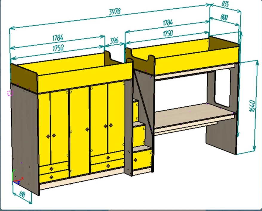 Каталог  Нестандарт Двухъярусная кровать Л-CE606-604 от магазина ПолКомода.РУ