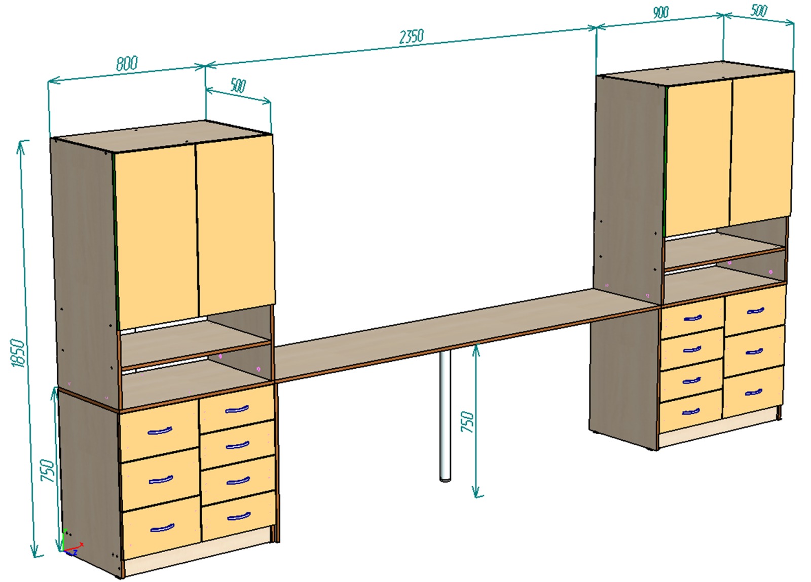 Каталог Детская стенка с удлиненным столом 4050х1850 от магазина ПолКомода.РУ