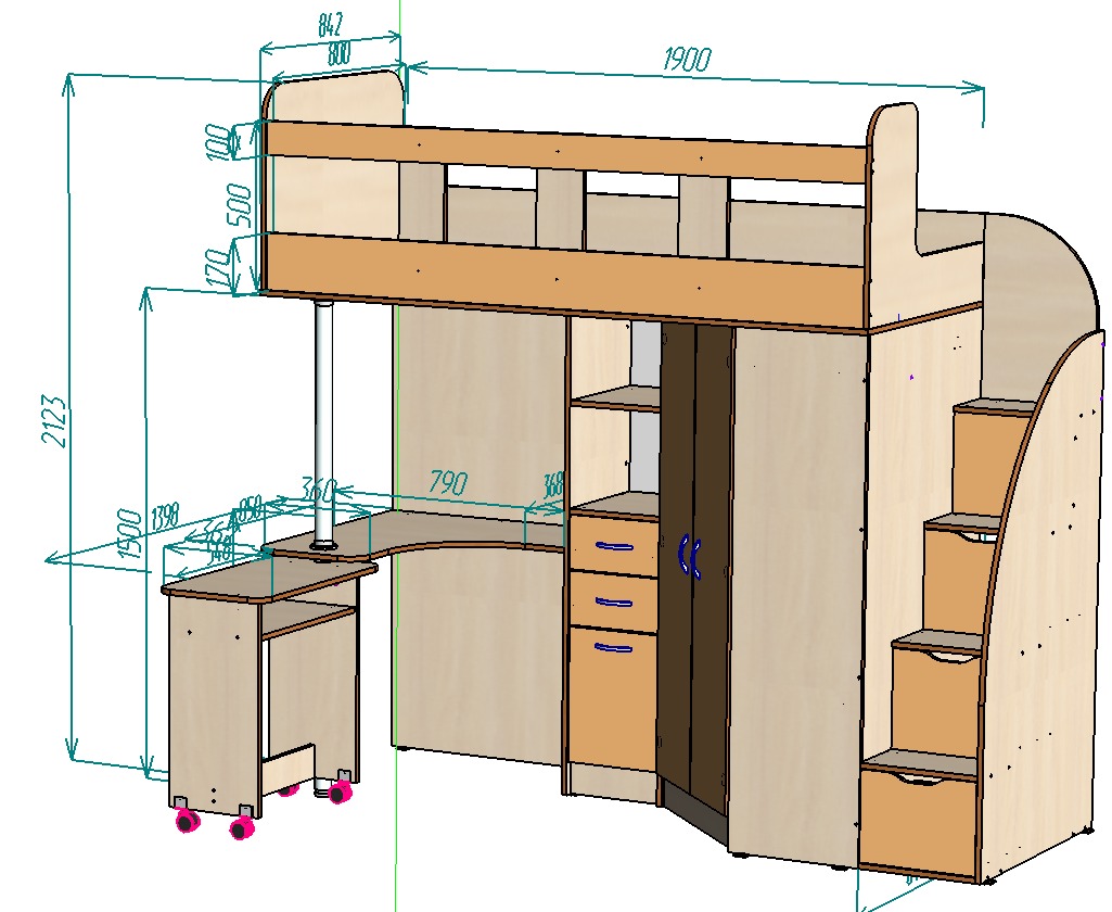 Каталог Нестандарт Кровать чердак Юниор 4 с бортиком 50см от магазина ПолКомода.РУ