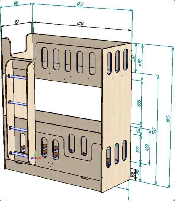 Каталог Нестандарт Двухъярусная кровать cо сплошным бортом ДС-26 65х170 от магазина ПолКомода.РУ