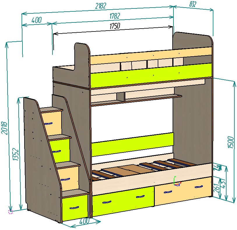 Каталог Нестандарт Двухъярусная кровать Юниор 1 Люкс 80х175 от магазина ПолКомода.РУ
