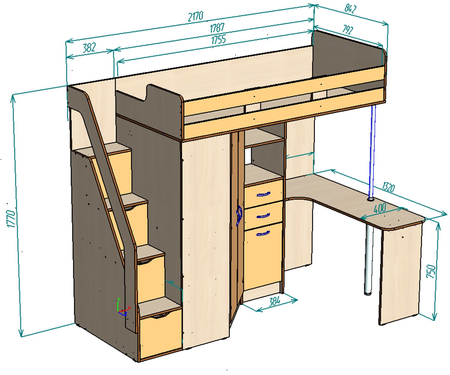Каталог Нестандарт Кровать чердак Мийа 79х175 от магазина ПолКомода.РУ