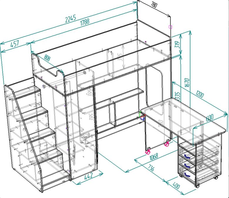 Каталог Нестандарт Кровать чердак Л-43.2.4 h=167 от магазина ПолКомода.РУ