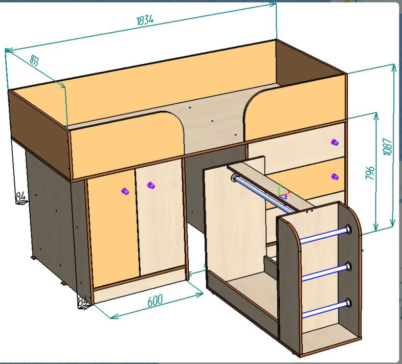 Каталог  Нестандарт Кровать чердак Малыш 4 от магазина ПолКомода.РУ