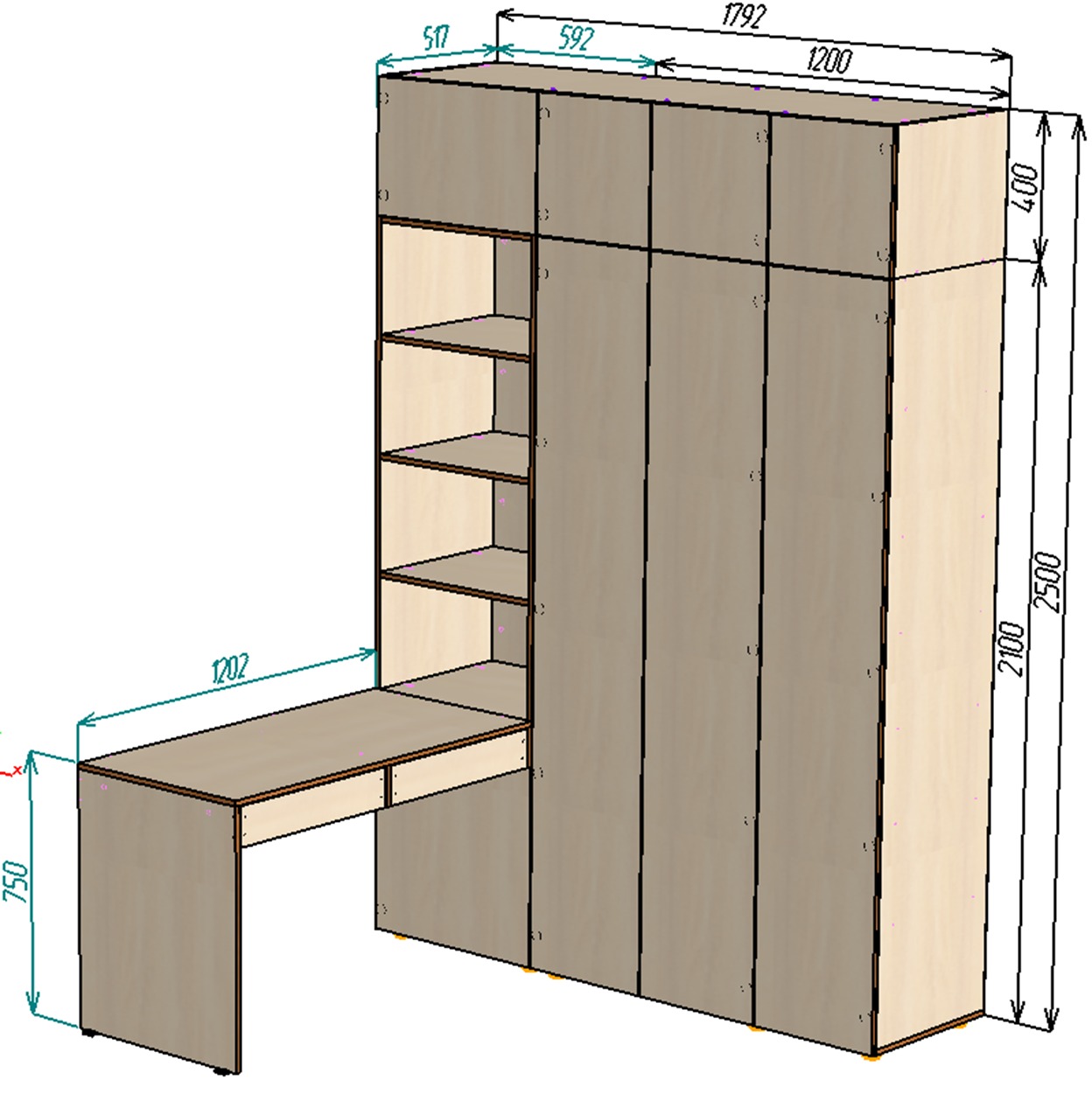 Каталог Нестандарт Стол письменный со столом и шкафом 1792 от магазина ПолКомода.РУ