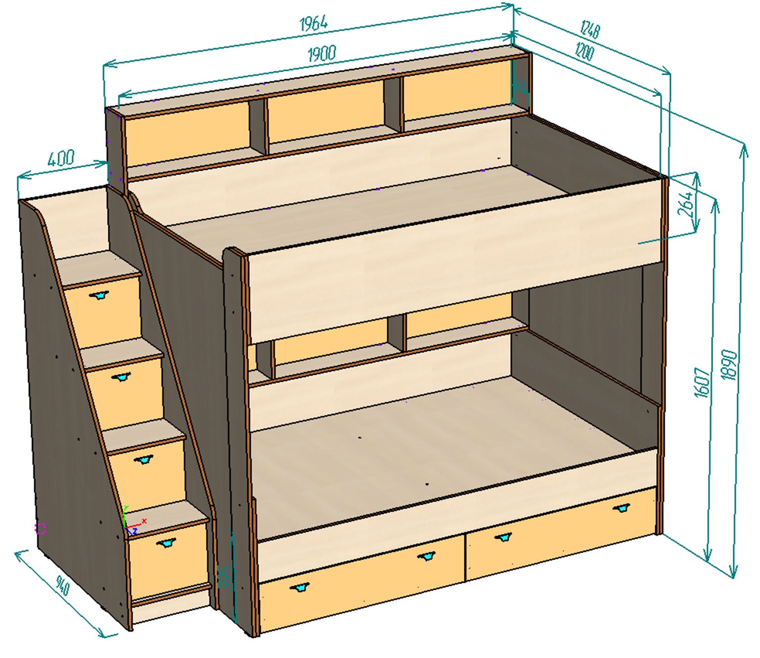 Каталог  Нестандарт Двухъярусная кровать Голден кидс 10 120*190 от магазина ПолКомода.РУ