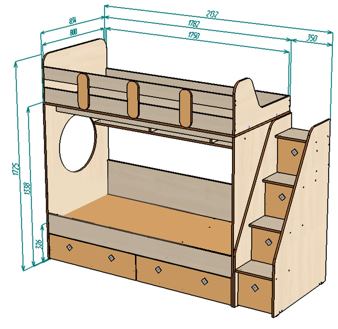 Каталог Нестандарт Кровать двухъярусная Фортуна-3 175х80 от магазина ПолКомода.РУ
