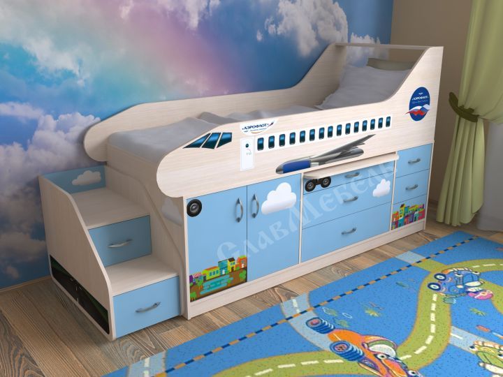 Каталог Детская кровать-чердак Самолет от магазина ПолКомода.РУ