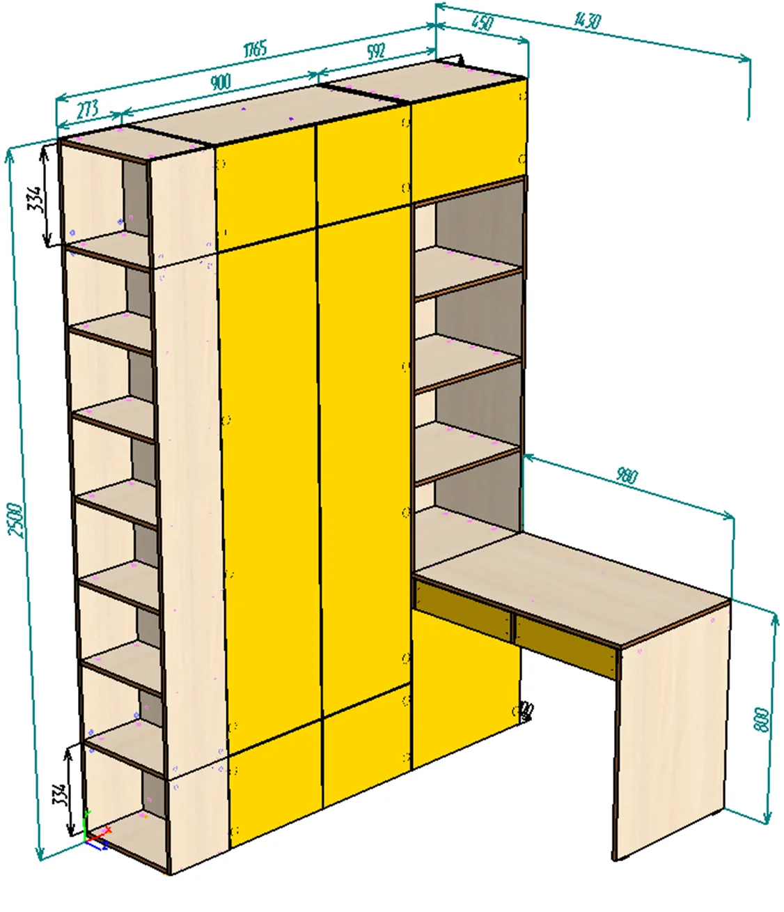 Каталог  Нестандарт Стол письменный со стеллажом и шкафом 1765*2500 от магазина ПолКомода.РУ