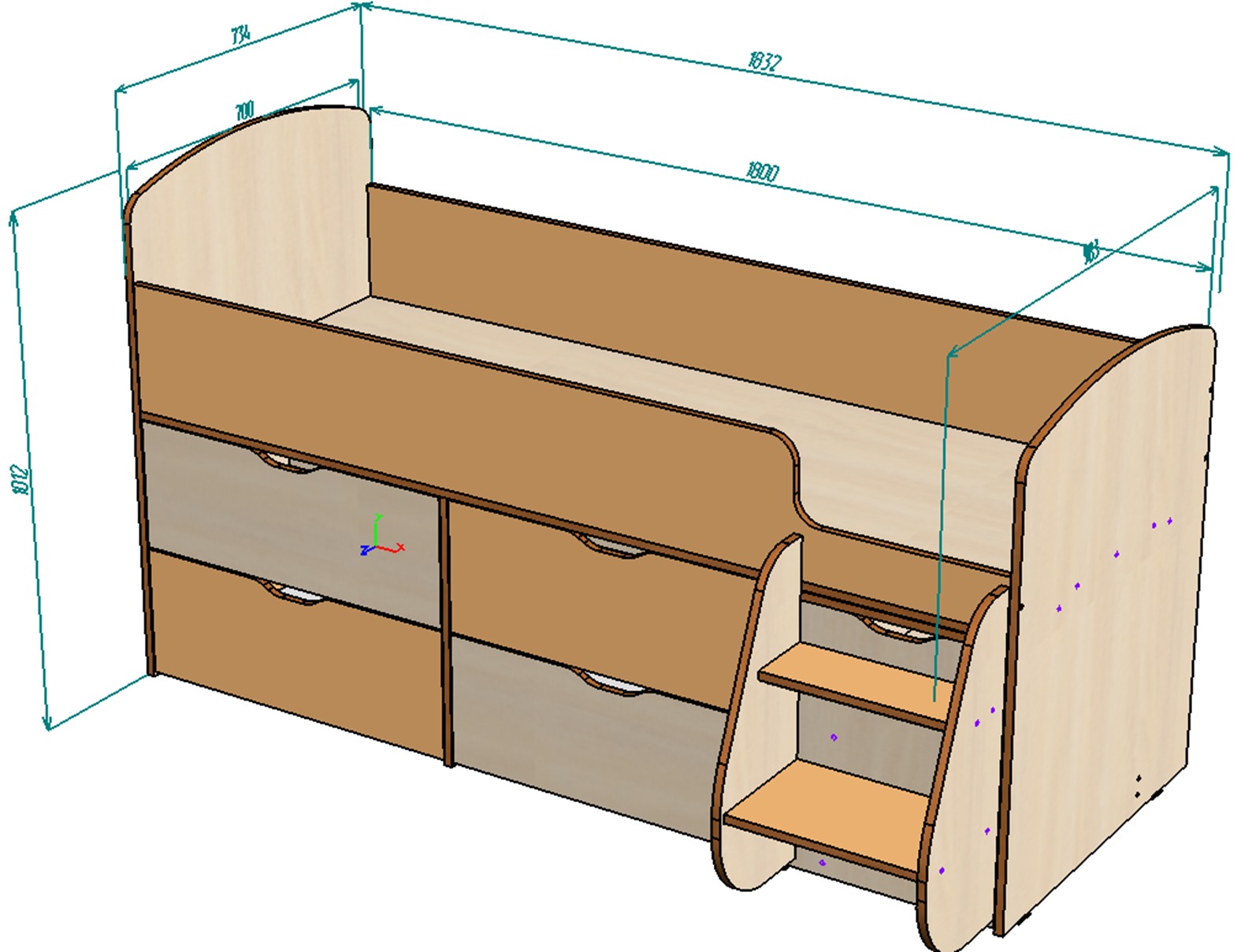 Каталог Нестандарт Кровать чердак Малыш 7 180х70 от магазина ПолКомода.РУ