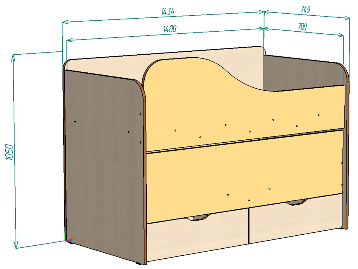 Каталог Нестандарт Кровать 2-х ярусная с выдвижной секцией 140*70/135*70 от магазина ПолКомода.РУ
