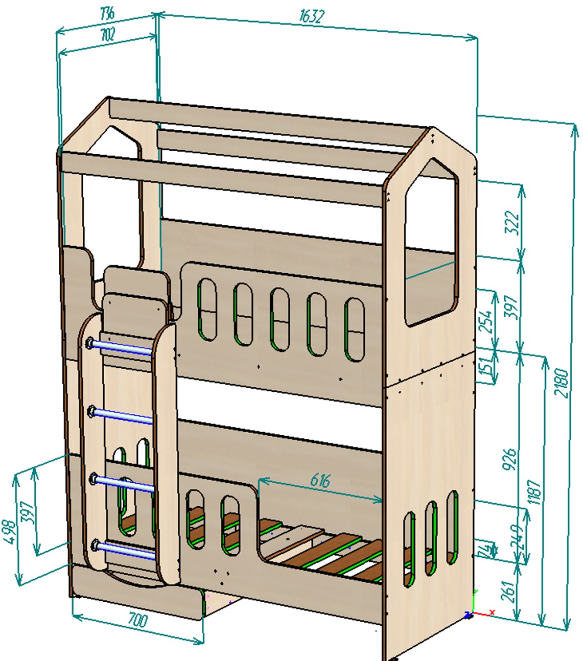 Каталог Нестандарт Двухъярусная кровать Домик Сказка ДС-17 70х160 от магазина ПолКомода.РУ