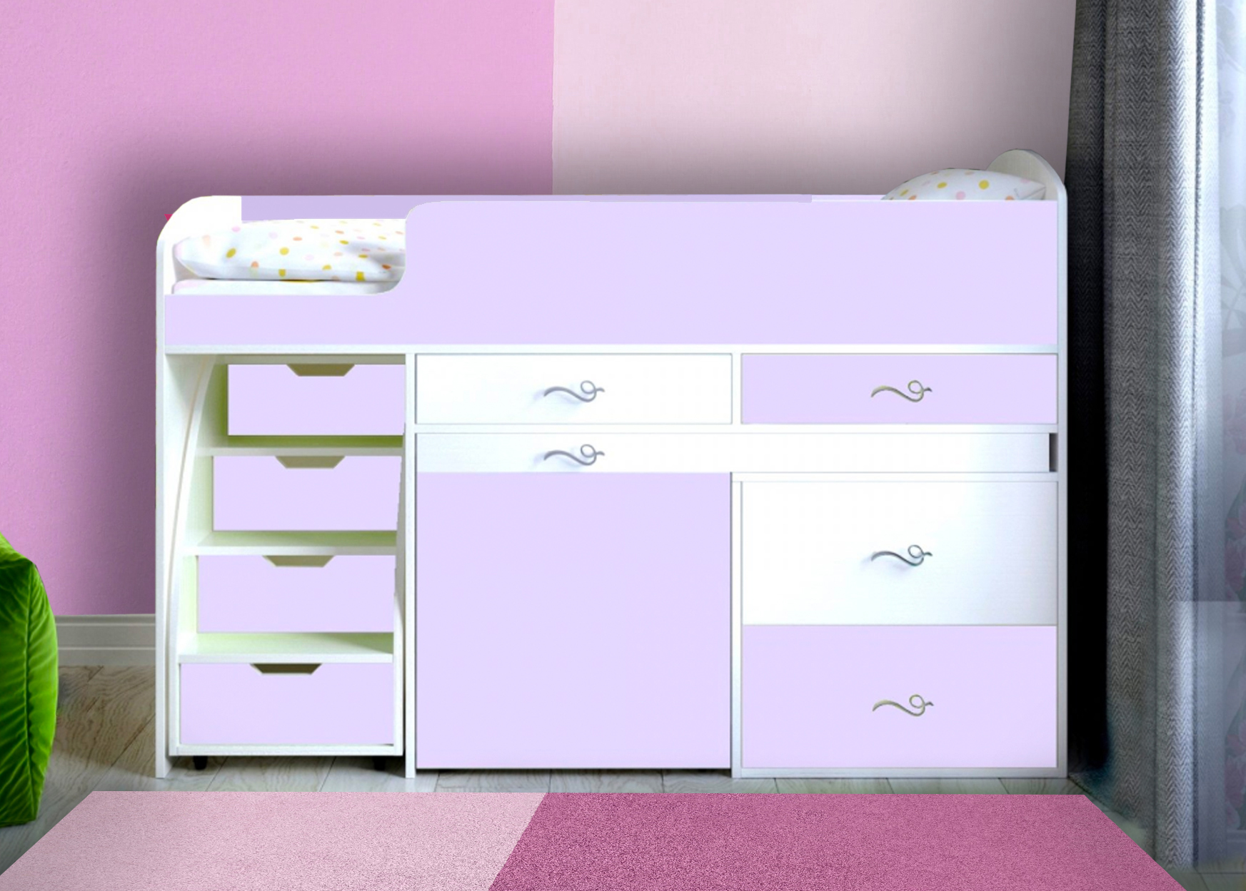 кровать чердак малыш розовый