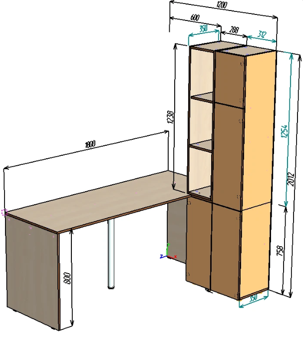 Каталог Нестандарт Стол письменный со стеллажом 1200х1800 от магазина ПолКомода.РУ