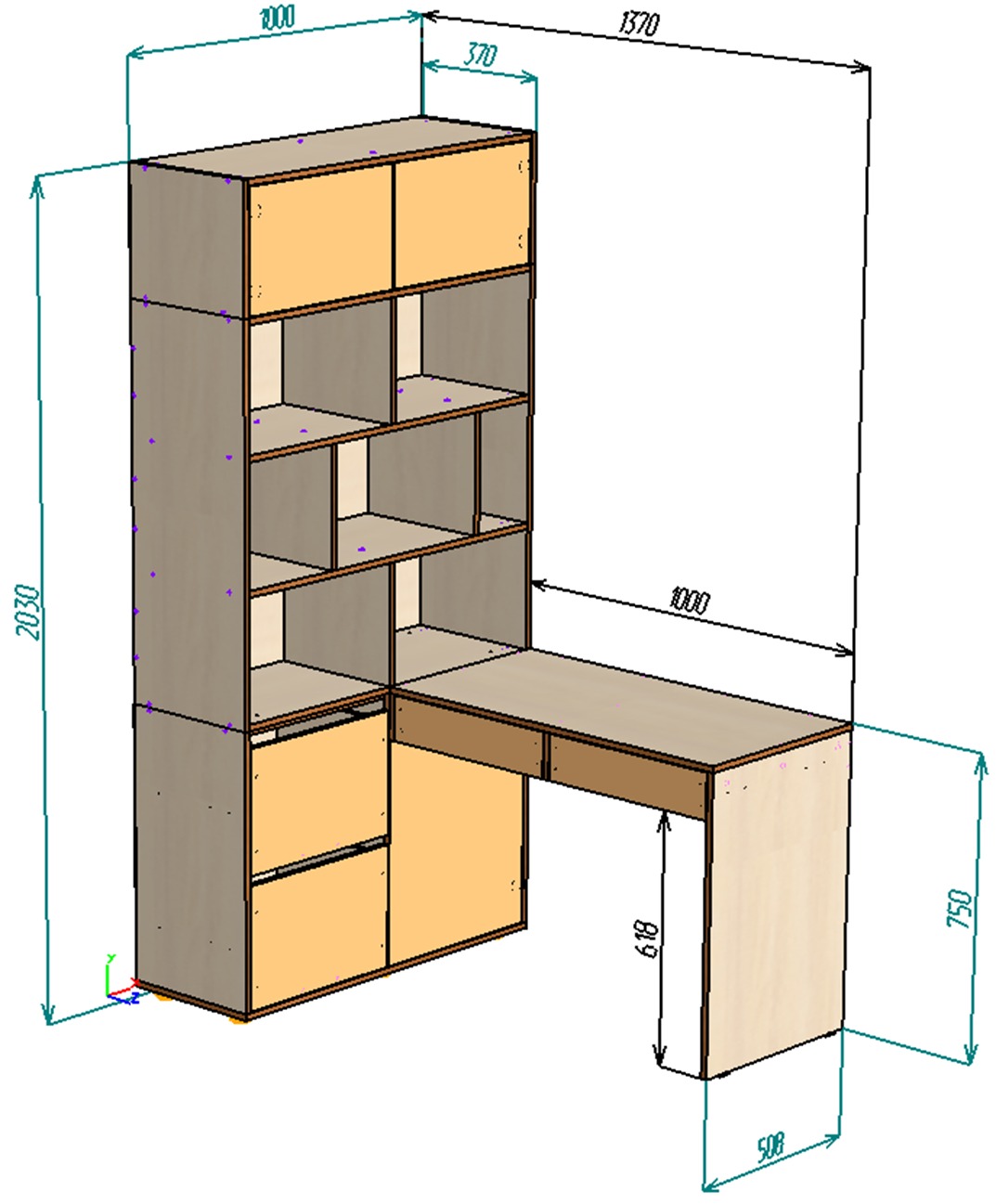 Каталог Нестандарт Стол письменный со стеллажом 1000х1370 от магазина ПолКомода.РУ