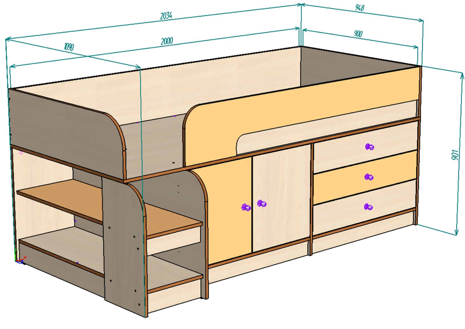 Каталог Нестандарт Кровать чердак Астра 9/1 90х200 от магазина ПолКомода.РУ