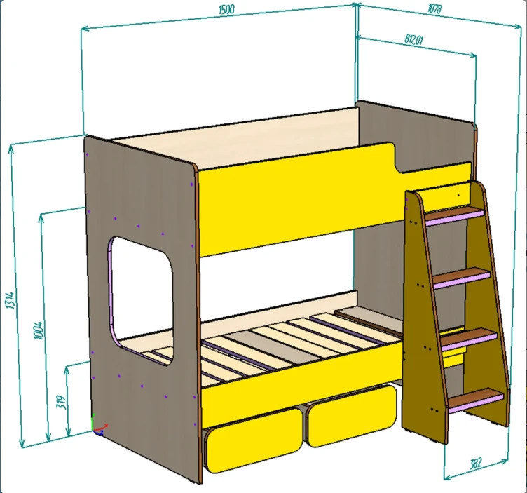 Каталог  Нестандарт Двухъярусная кровать Л-К501.52 от магазина ПолКомода.РУ