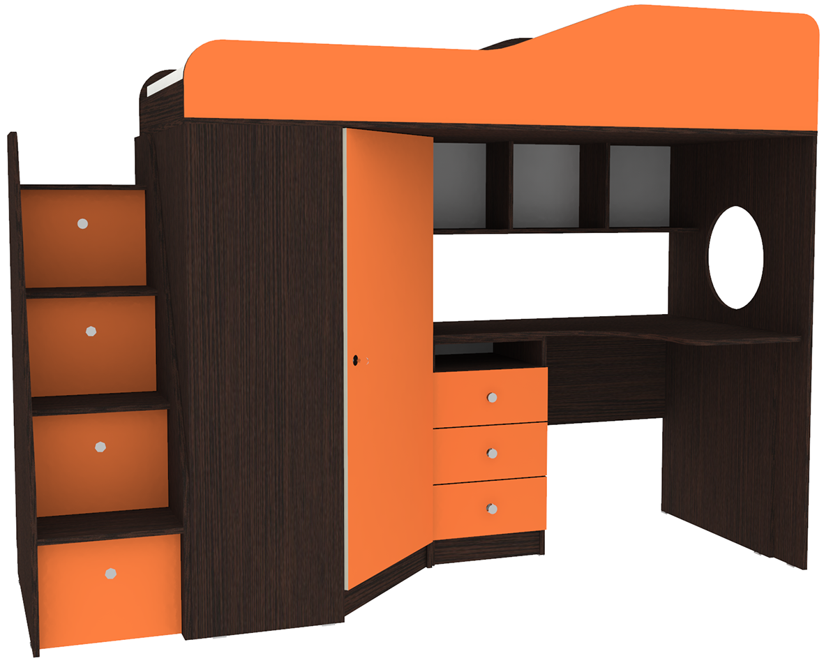 Кровать чердак оранжевая со столом