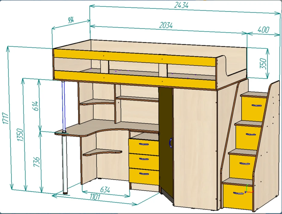 Каталог  Нестандарт Кровать чердак Пионер 90х200 от магазина ПолКомода.РУ