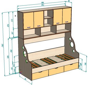 Нестандарт Детская кровать с антресолью Дельта-21.11 195х80 - 42000