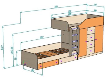 Нестандарт Двухъярусная кровать Астра-6 90х200  - 57200