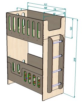 Нестандарт Двухъярусная кровать cо сплошным бортом ДС-26 70х140 - 35000