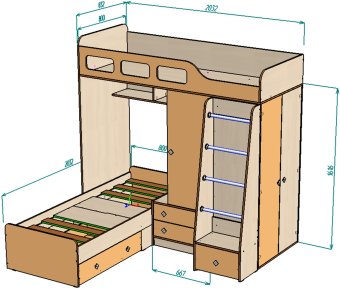 Нестандарт Двухъярусная кровать Астра-4 h=1985мм - 57000