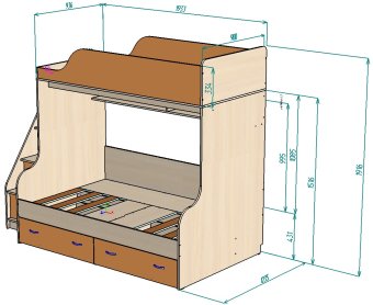 Нестандарт Двухъярусная кровать Дуэт-15 с лестницей комодом  90х190 - 52000