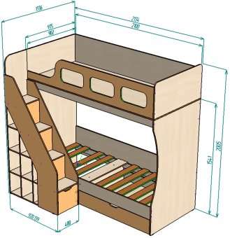 Нестандарт Двухъярусная кровать Умка-4 210х90 - 61000