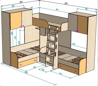 Трехместная кровать чердак Трио 2.5 - 