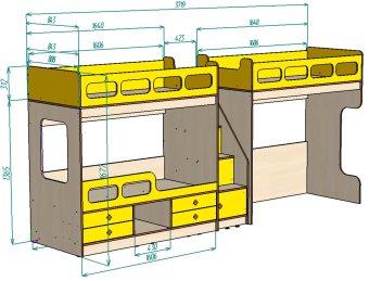 Нестандарт Трехъярусная кровать Л-ДЕ606-602 80х160 с нишей - 89000