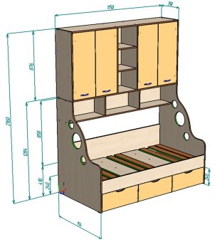  Нестандарт Детская кровать с антресолью Дельта-21.11 170/90 - 37000