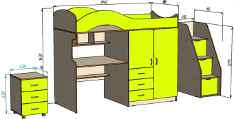 Кровать чердак КарИВи Лео с тумбой, с приставной лестницей - 42140