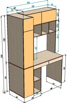  Нестандарт Стол письменный со стеллажом и шкафом 1550*2300 - 36000