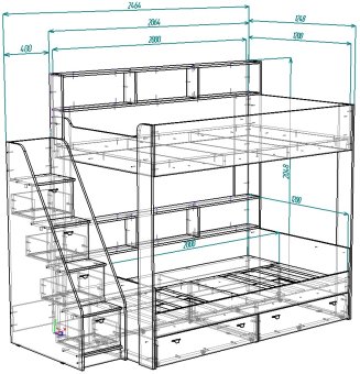Нестандарт Двухъярусная кровать Голден Кидс 10 120х200 - 60000