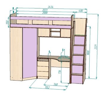  Нестандарт Кровать чердак Кадет 1 с универсальной лестницей 80*200 - 72000