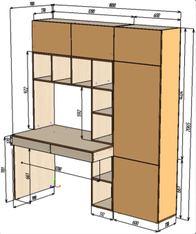 Нестандарт Стол письменный со стеллажом и шкафом 1800 и столешницей 700 - 