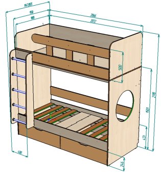 Нестандарт Двухъярусная кровать Юниор 5 90х200  - 48000