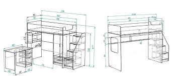 Нестандарт Кровать чердак Л-С602.3-A606.3 со столом - 78000