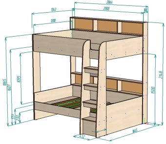 Нестандарт Двухъярусная кровать Голден кидс 1 200х120 - 48000