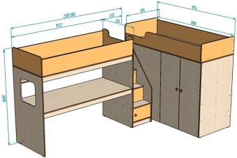 Нестандарт Кровать-чердак Л-CC603-606 со шкафом - 