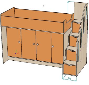 Нестандарт Кровать чердак Л-43.5.1 сдвоенная с лестницей с перилами - 85000